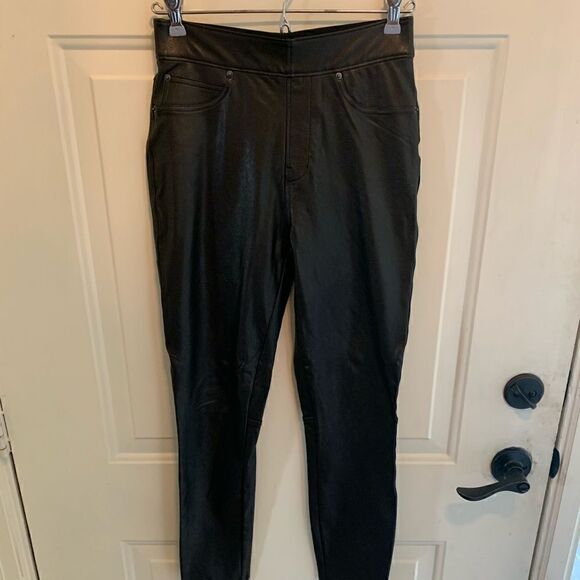 SPANX Faux Leather Jeggings size XS Black with light shimmer - Picture 2 of 6